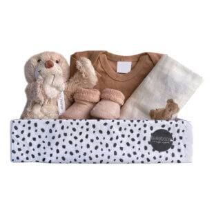 Kraamcadeau met naam Beer Boogy – knuffel Happy Horse, romper, hydrofiele doek en sokjes