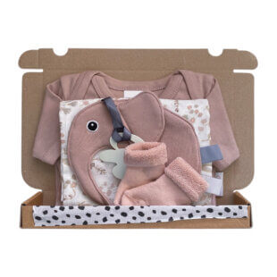 Kraamcadeau Vintage Pink - Brievenbus kraamcadeau meisje met romper en speendoekje in roze tinten