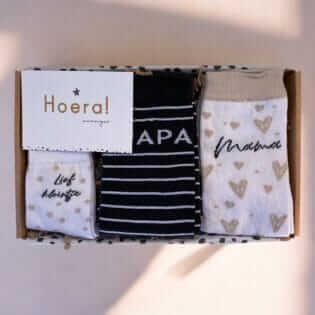 Cadeau-zwangerschapsverlof sokjes papa mama baby