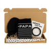 Cadeau Aanstaande Papa - stoere PAPA-sokken (maat 40/45), een zwart babymutsje voor de kleine en een stijlvolle herenarmband