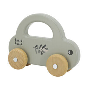 FSC houten auto olijfgroen in kraamcadeau voor jongen