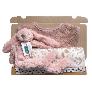 Brievenbuscadeau Lovely Lotus met knuffeldoekje, slab en hydrofiele doek