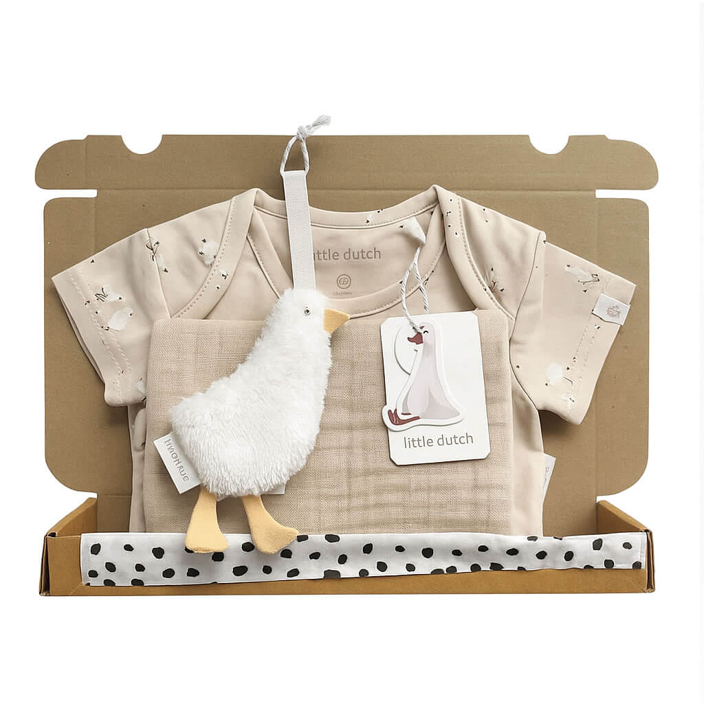 Brievenbuskraamcadeau Newborn Naturals met speendoekje, romper en hydrofiele doek