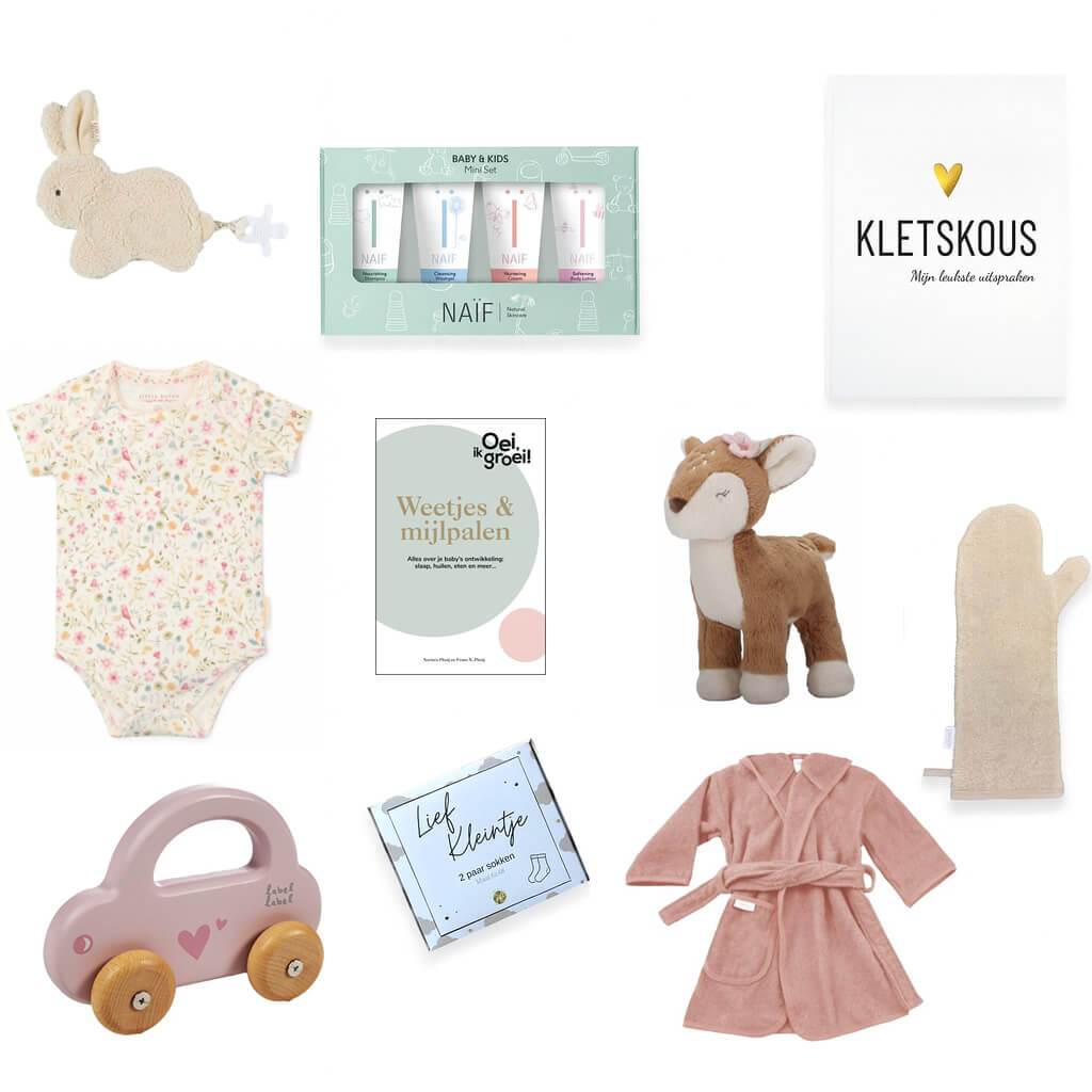 Kraamcadeau meisje 10-dagen pakket – roze en neutrale tinten